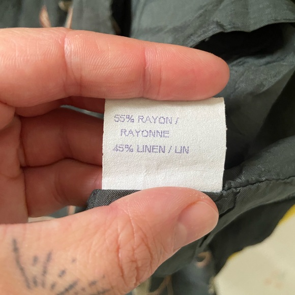 Linen/Rayon Green Tank Leaf Detail size M - Picture 4 of 5